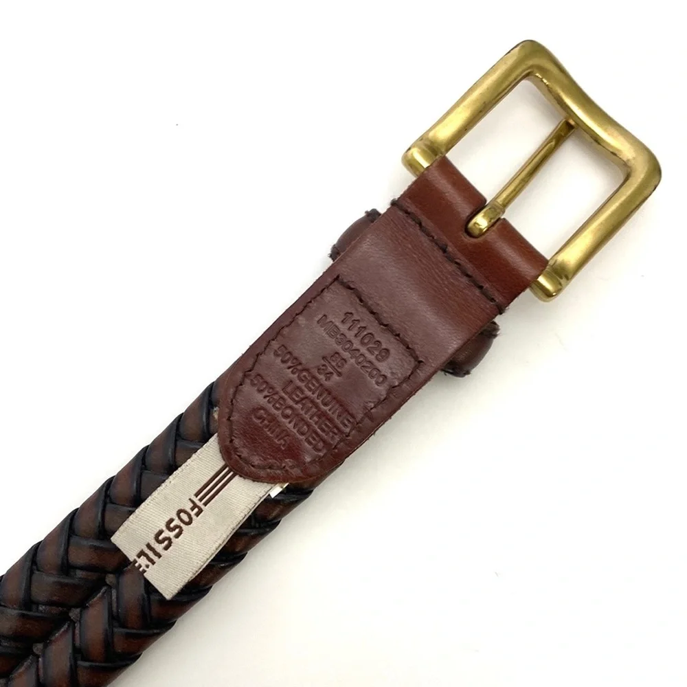 Fossil Men's Maddox Brown Leather Braided Trouser Belt